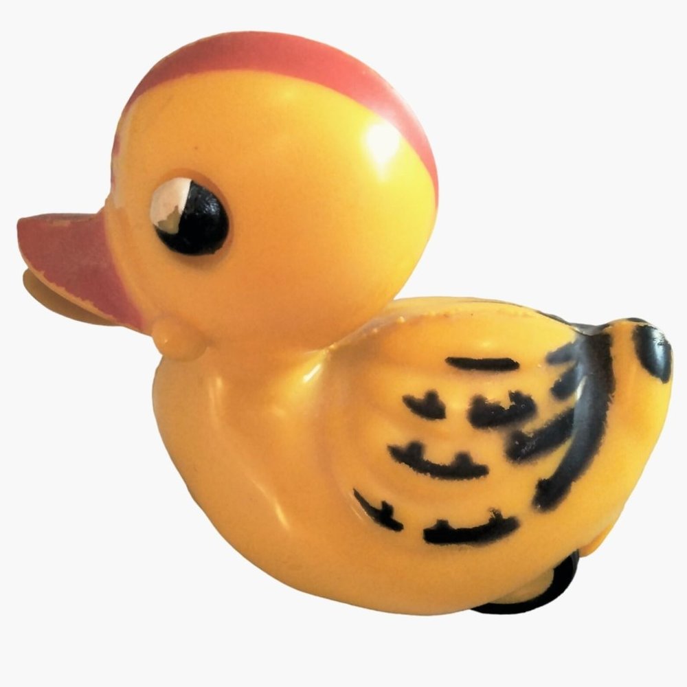 Yellow Duck Friction Toy Plastic Moving Eyes beak Anthropomorphic Vintage 1950